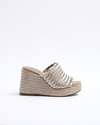 River Island - Brown Leather Woven Wedge Sandals - Lyst