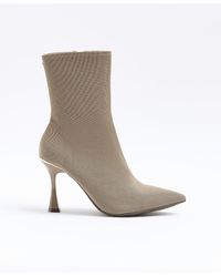 River Island - Beige Knit Heeled Ankle Boots - Lyst