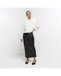 River Island - Black Faux Leather Tailored Maxi Skirt - Lyst