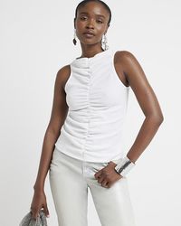 River Island - White Textured Ruched Tank Top - Lyst