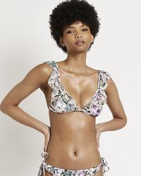 River Island - Floral Frill Triangle Bikini Top - Lyst