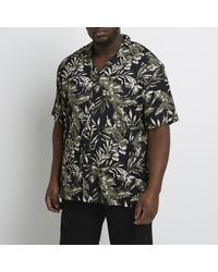 River Island - Big & Tall Black Regular Fit Floral Shirt - Lyst