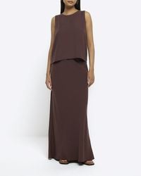 River Island - Brown Maxi Bias Skirt With Linen - Lyst