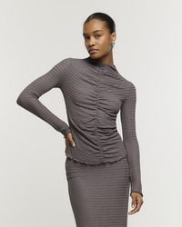 River Island - Grey Ruched Long Sleeve Top - Lyst