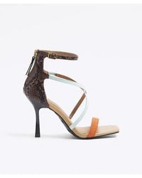 River Island - Brown Closed Back Strappy Heeled Sandals - Lyst