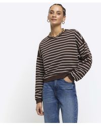 River Island - Brown Stripe Crop Sweatshirt - Lyst