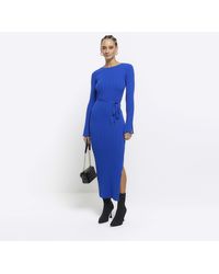 River Island - Blue Knit Rib Jumper Maxi Dress - Lyst