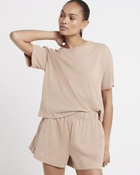 River Island - Beige T-shirt And Shorts Set - Lyst