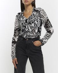River Island - Floral Frill Long Sleeve Blouse - Lyst