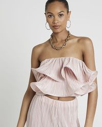 River Island - Pink Plisse Frill Bandeau Top - Lyst