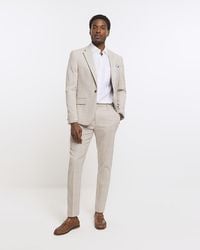 River Island - Stone Check Suit Trousers - Lyst