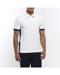 River Island - White Slim Fit Textured Taped Polo Shirt - Lyst