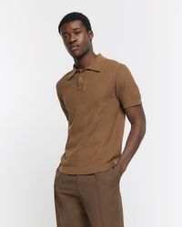 River Island - Textured Knit Polo - Lyst