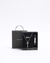 River Island - Silver Plated Cross Necklace Gift Box - Lyst