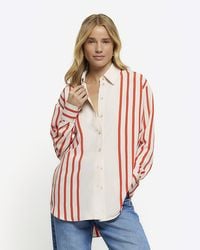River Island - Red Stripe Oversized Long Sleeve Shirt - Lyst