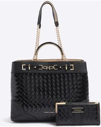 River Island - Black Woven Chain Tote Bag And Purse - Lyst