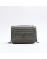 River Island - Grey Quilted Chain Shoulder Bag - Lyst