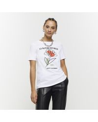River Island - White Floral Graphic T-shirt - Lyst