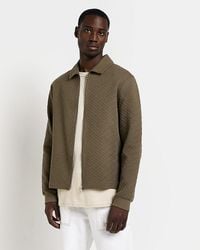River Island - Khaki Slim Fit Quilted Zip Up Shacket - Lyst