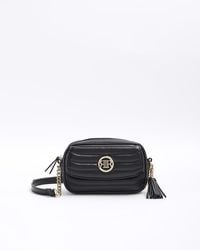 River Island - Black Quilted Flap Front Cross Body Bag - Lyst
