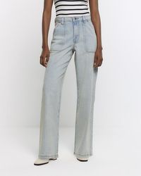 River Island - High Waisted Wide Fit Cargo Jeans - Lyst