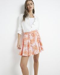 River Island - Pink Floral Tie Waist Mini Skirt - Lyst
