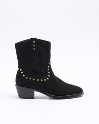 River Island - Brown Studded Western Ankle Boots - Lyst