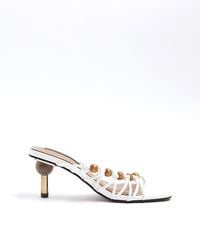 River Island - White Beaded Strappy Mule Heeled Sandals - Lyst