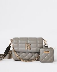 River Island - Grey Quilted Cross Body Bag - Lyst