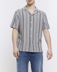 River Island - Navy Regular Fit Striped Revere Shirt - Lyst