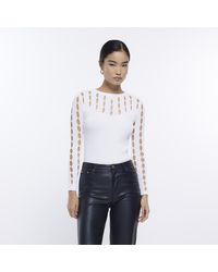 River Island - White Cut Out Long Sleeve Top - Lyst