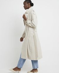 River Island - Linen Blend Belted Trench Coat - Lyst