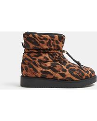 River Island Beige Leopard Quilted Puffer Snow Boots - Natural