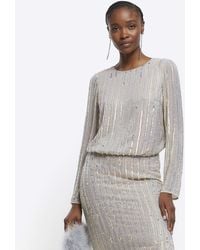 River Island - Gold Iridescent Sequin Long Sleeve Top - Lyst