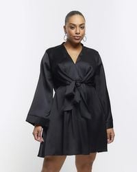 River Island - Plus Black Satin Long Sleeve Mini Dress - Lyst