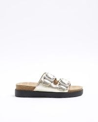 River Island - Gold Double Buckle Sandals - Lyst