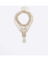 River Island - Gold Chunky Chain Multirow Necklace - Lyst