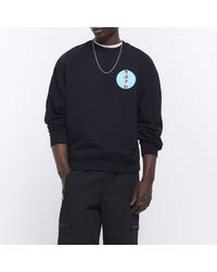 River Island - Black Oversized Fit Graphic Print Sweatshirt - Lyst