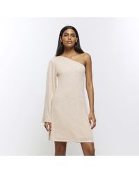 River Island - Cream Sequin One Shoulder Shift Mini Dress - Lyst