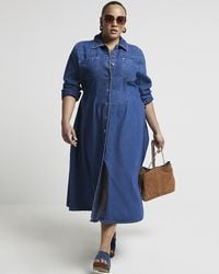 River Island - Plus Blue Denim Midi Shirt Dress - Lyst