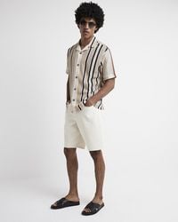 River Island - Brown Regular Fit Crochet Stripe Revere Shirt - Lyst