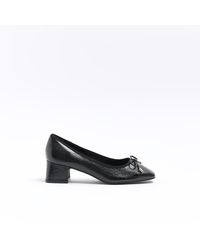 River Island - Black Bow Heeled Court Shoes - Lyst