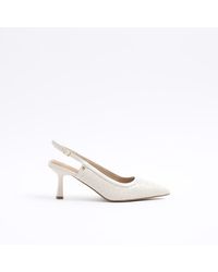 River Island - Beige Wide Fit Weave Heeled Court Shoes - Lyst