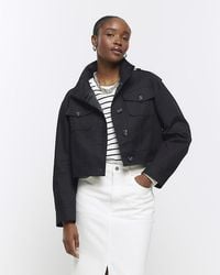 River Island - Black Button Up Crop Trench Coat - Lyst