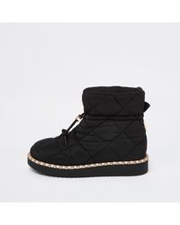 River Island Black Ri Monogram Quilted Puffer Snow Boots