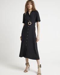 River Island - Belted Button Up Midi Shirt Dress - Lyst