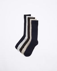 River Island - 5pk Brown Ribbed Ankle Sock - Lyst