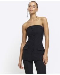 River Island - Black Button Up Tux Top - Lyst