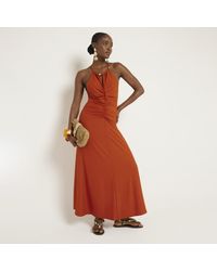 River Island - Rust Ruched Halter Neck Bodycon Maxi Dress - Lyst