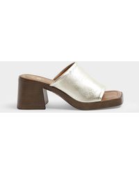 River Island - Gold Leather Heeled Mule Sandals - Lyst